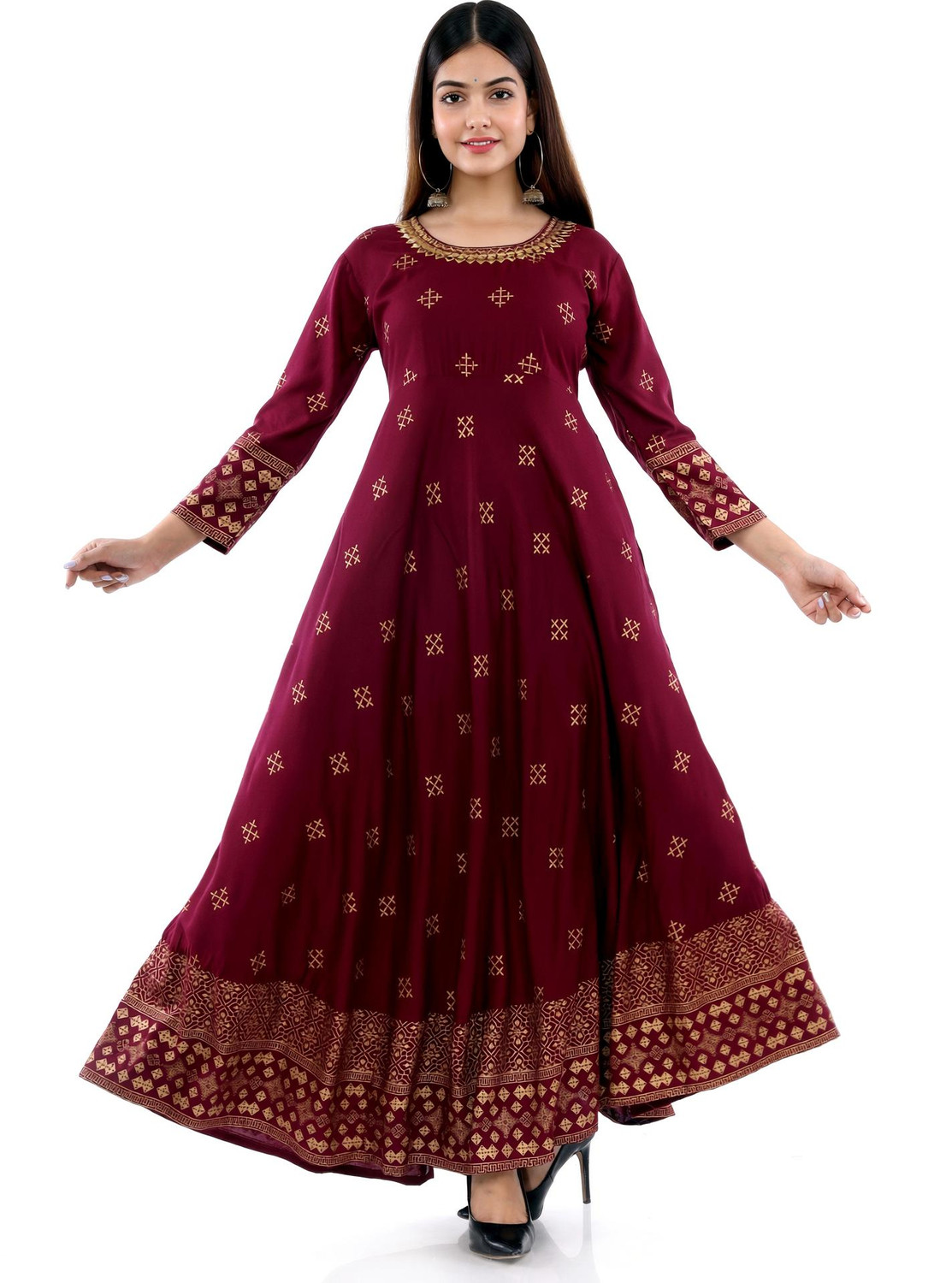 Image of DOM Women Printed Anarkali Kurta