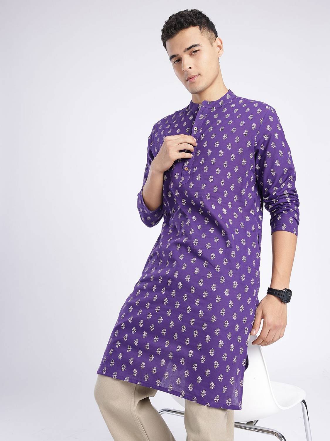 Anouk Rustic Men Floral Print Straight Kurta