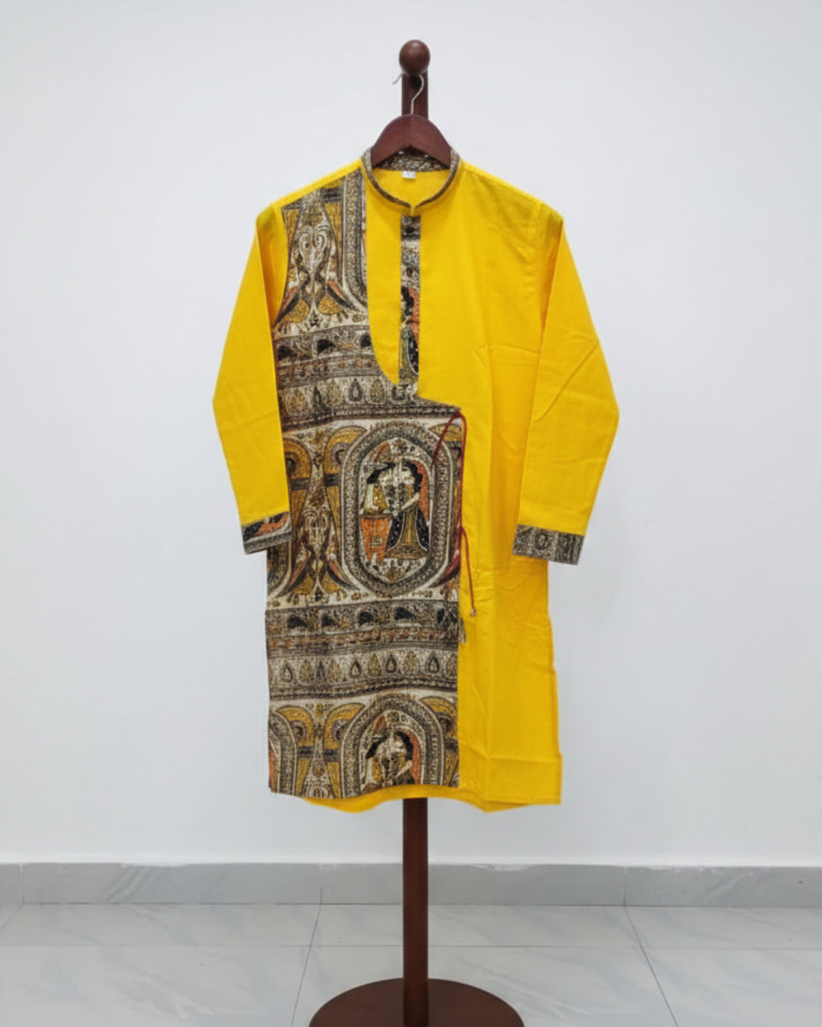 Image of GaurikDresses Printed Pure Cotton Straight Kurta for Men (Yellow)