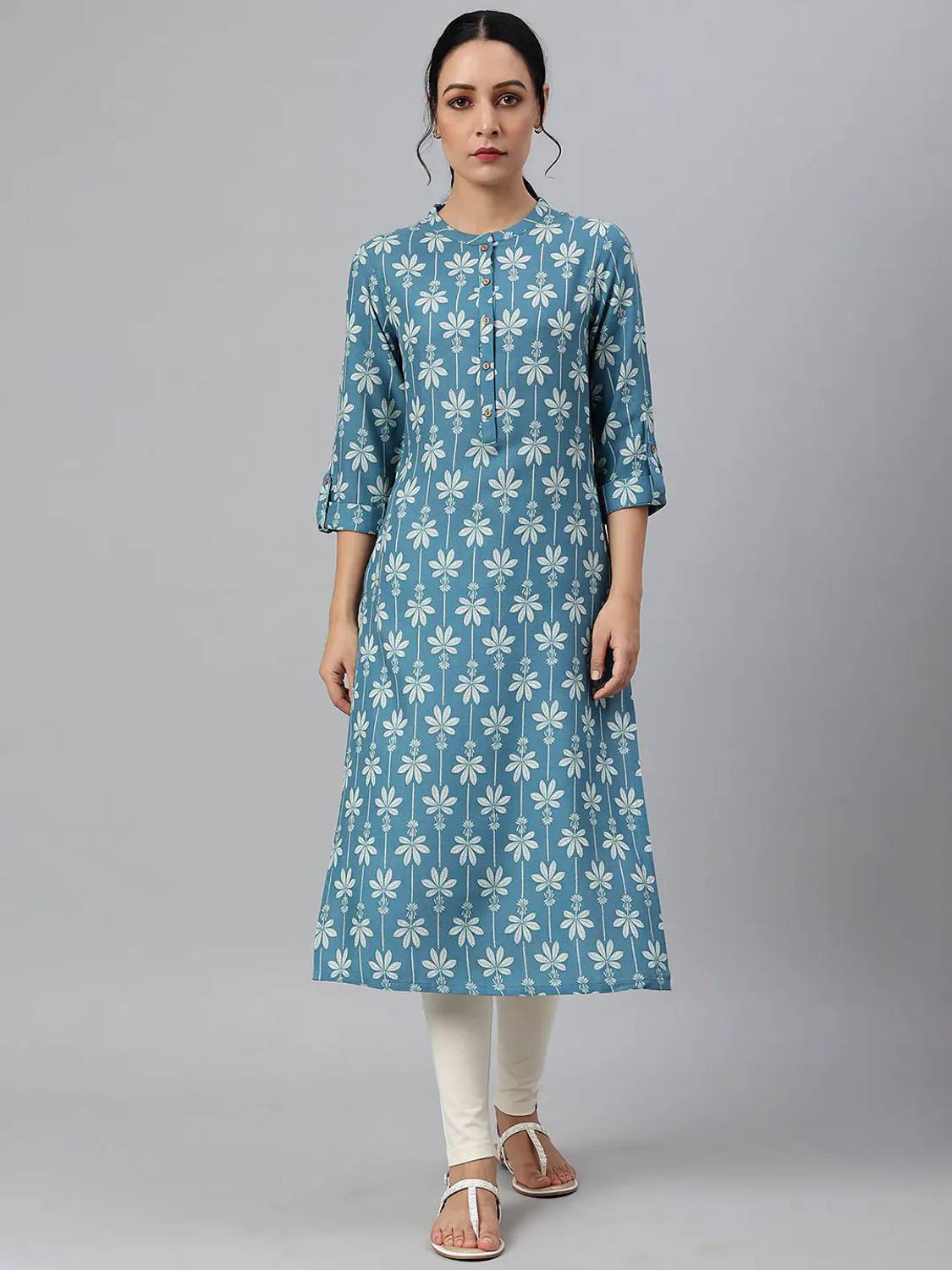 Isha e Kart Women Floral Print Viscose Rayon A-line Kurta (Dark B