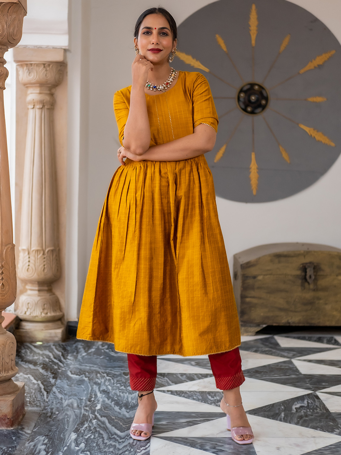 Image of Jaipur Kurti Women Checkered A-line Kurta