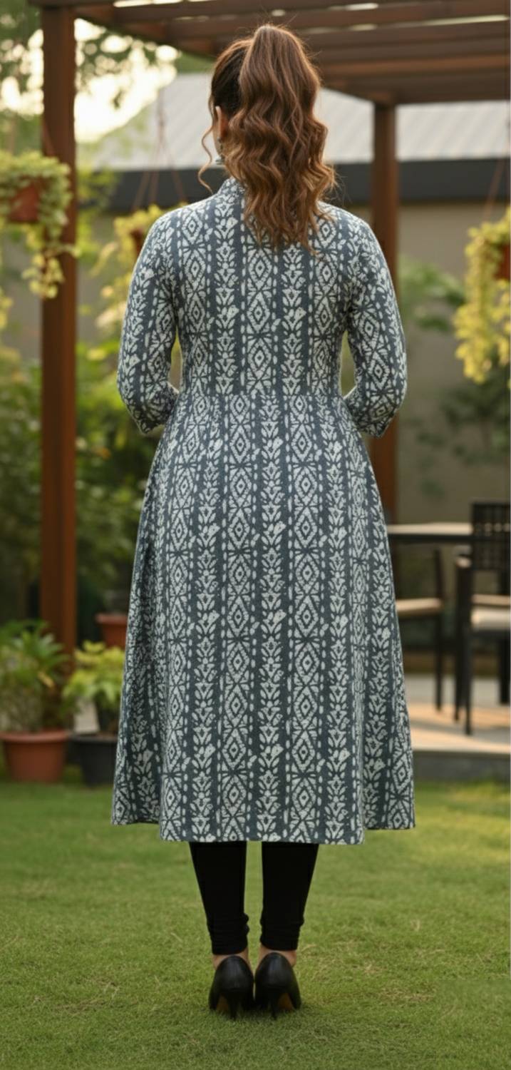 usagi Women Gray Printed A-line Kurta - Image 2
