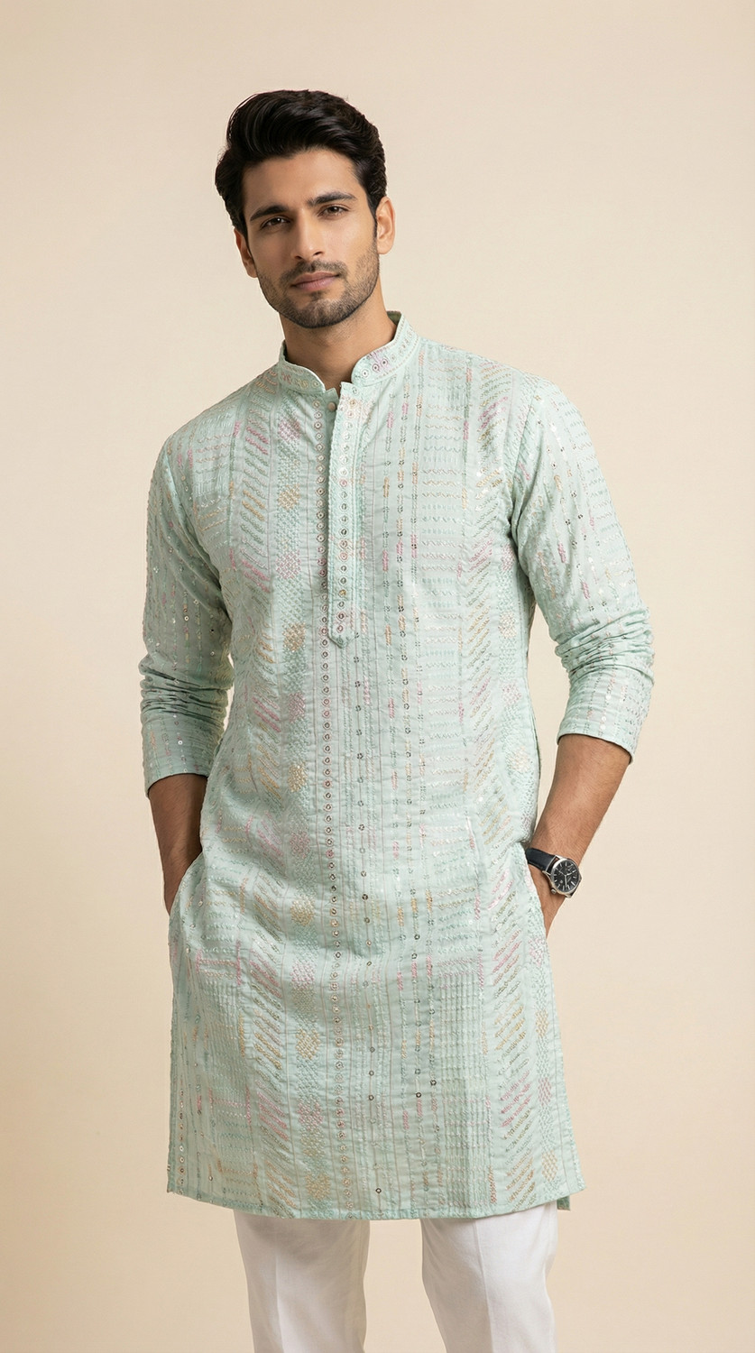 Image of DHASU TRENDZ Men Embroidered Straight Kurta
