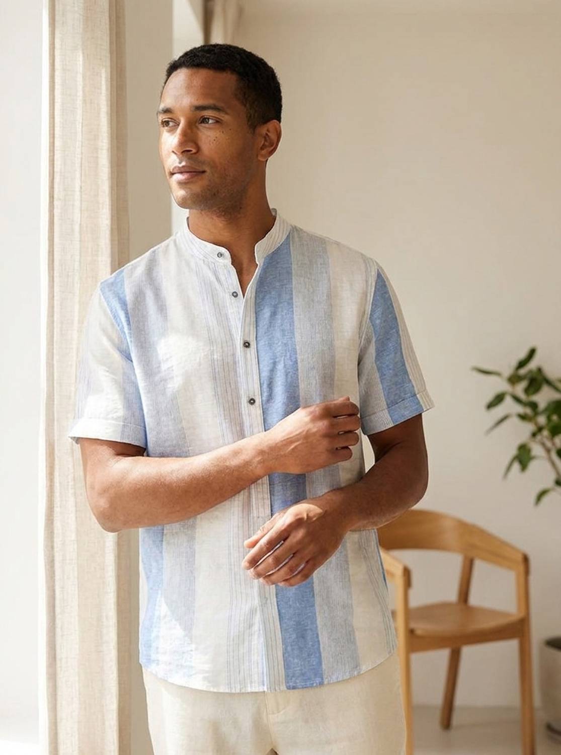 Kesar Men Striped Straight Kurta - Image 2