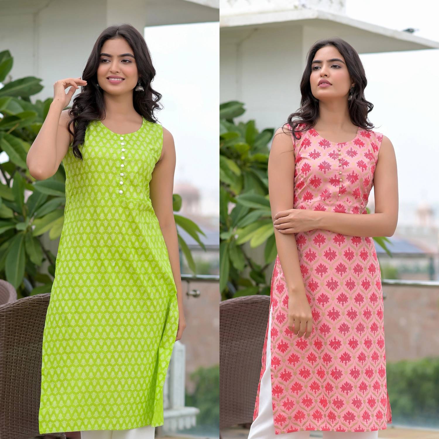 shobhit Pack of 2 Women Printed Viscose Rayon Straight Kurta (Pin