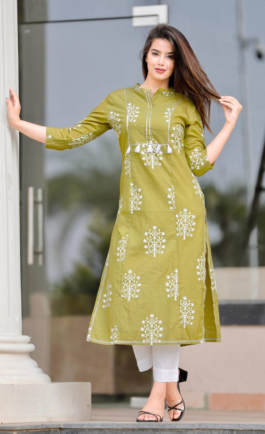 Rimeline Women Printed, Self Design Pure Cotton Straight Kurta (G