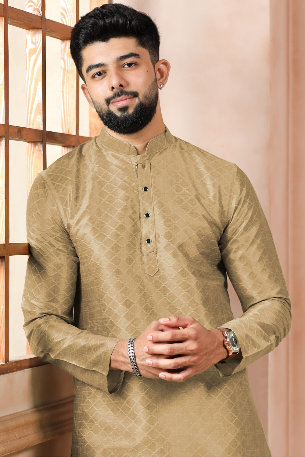 Image of Koshin Men Self Design Straight Kurta