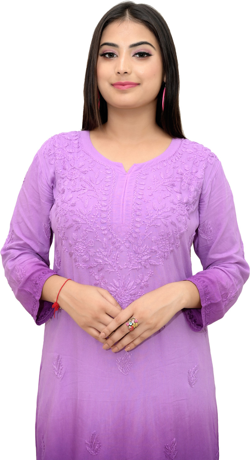 Image of Narayani Collections Women Chikan Embroidery Straight Kurta