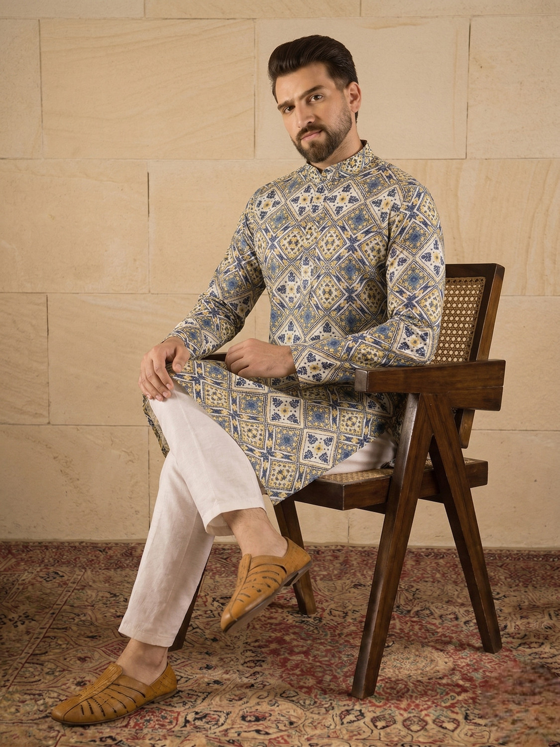 Image of MANIMANN Men Printed Straight Kurta