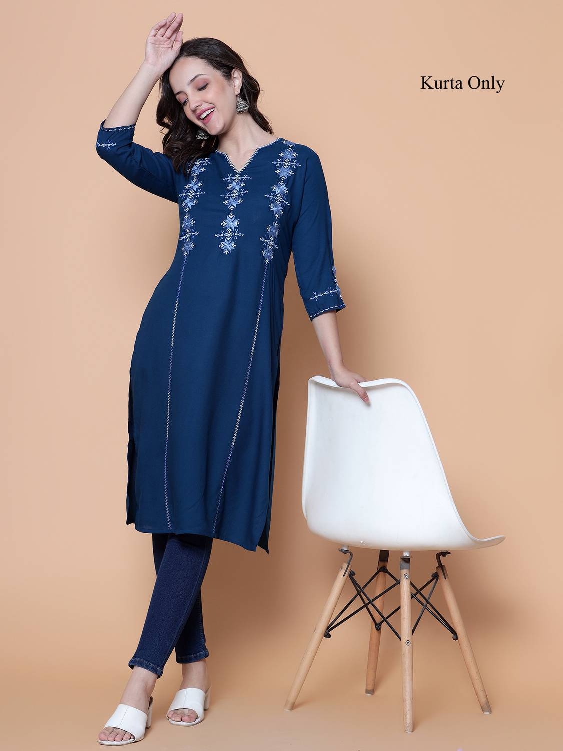 ANGITA Women Embroidered A-line Kurta