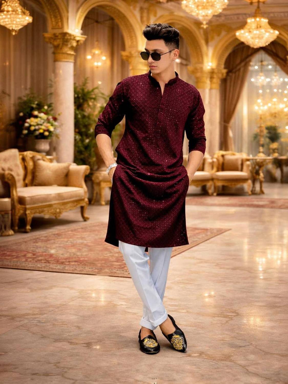 BISHWAAS Men Embellished Straight Kurta