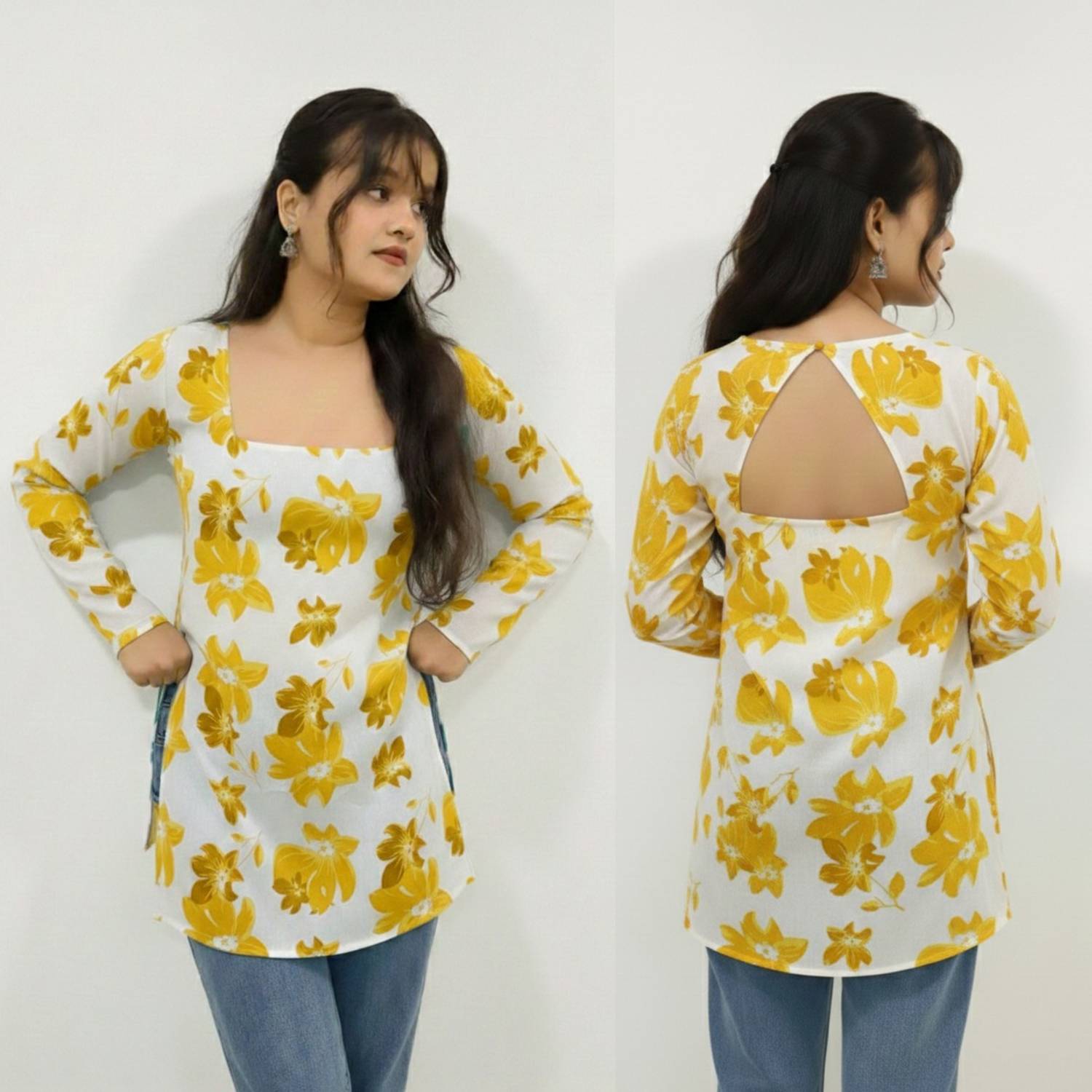 ISHARIYA Women Floral Print Cotton Blend Straight Kurta (Multicol