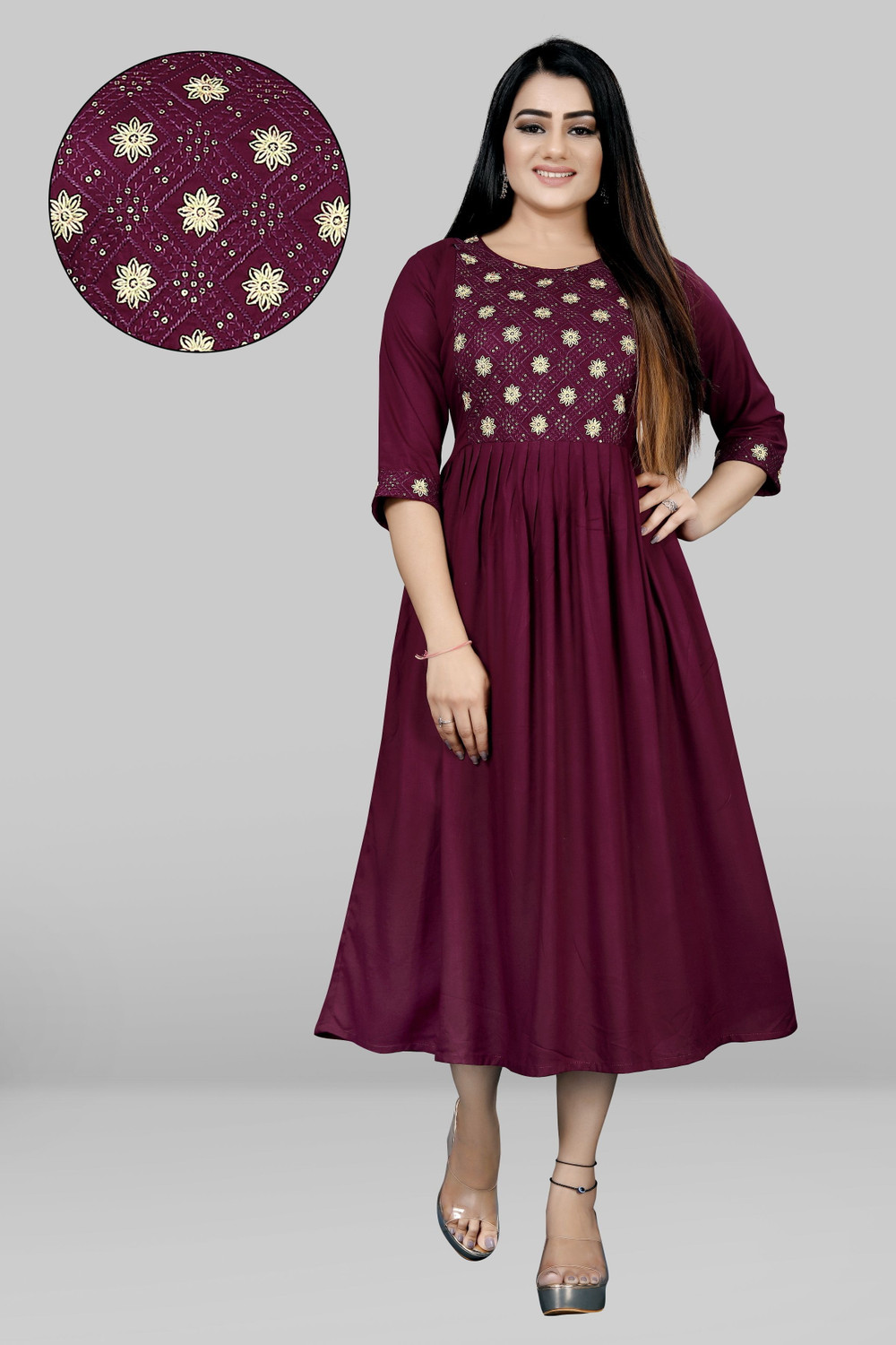 Image of sheladiya Women Fit and Flare Multicolor Midi /Calf Length Dress
