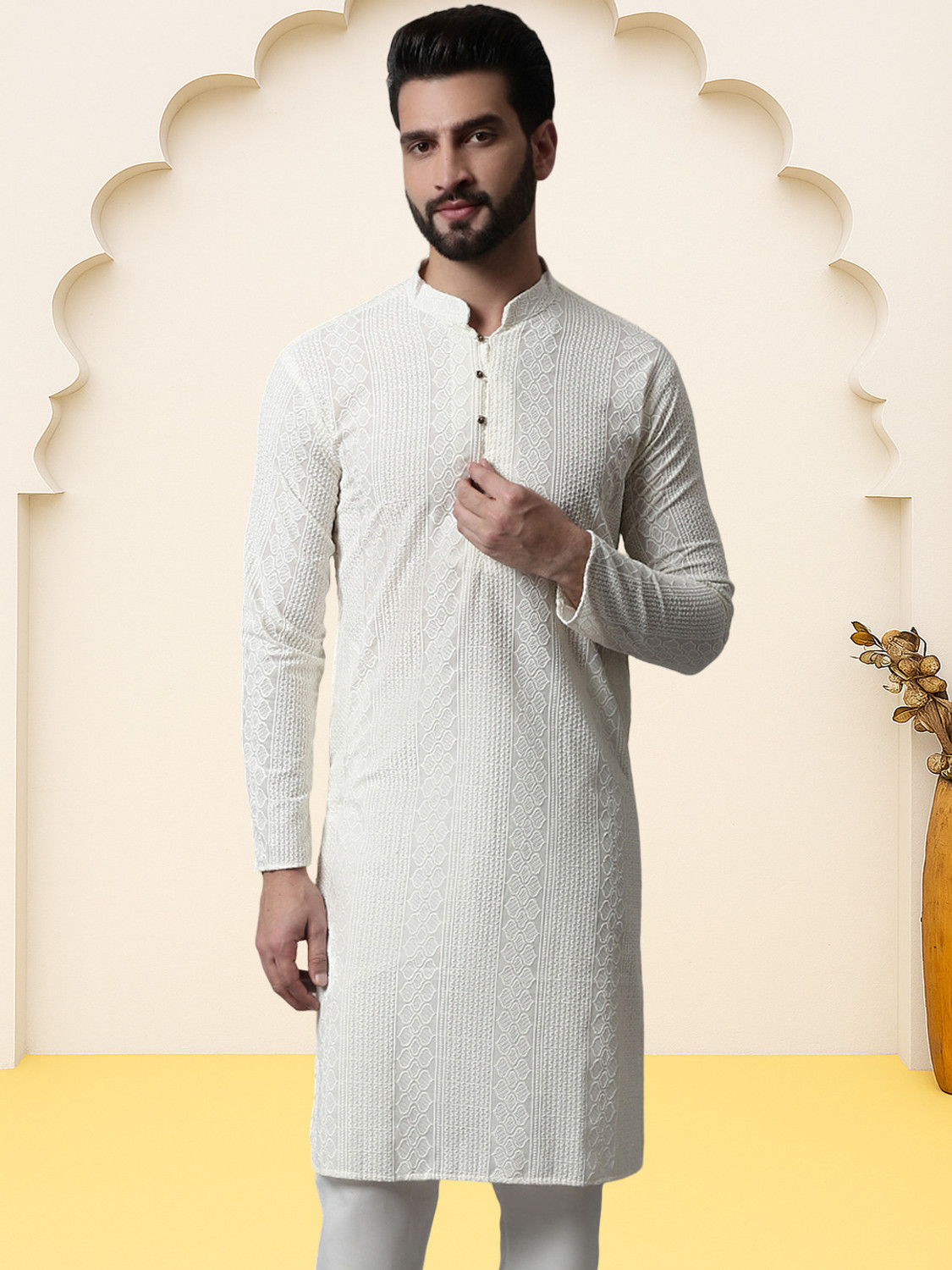 Image of Jompers Men Self Design Straight Kurta