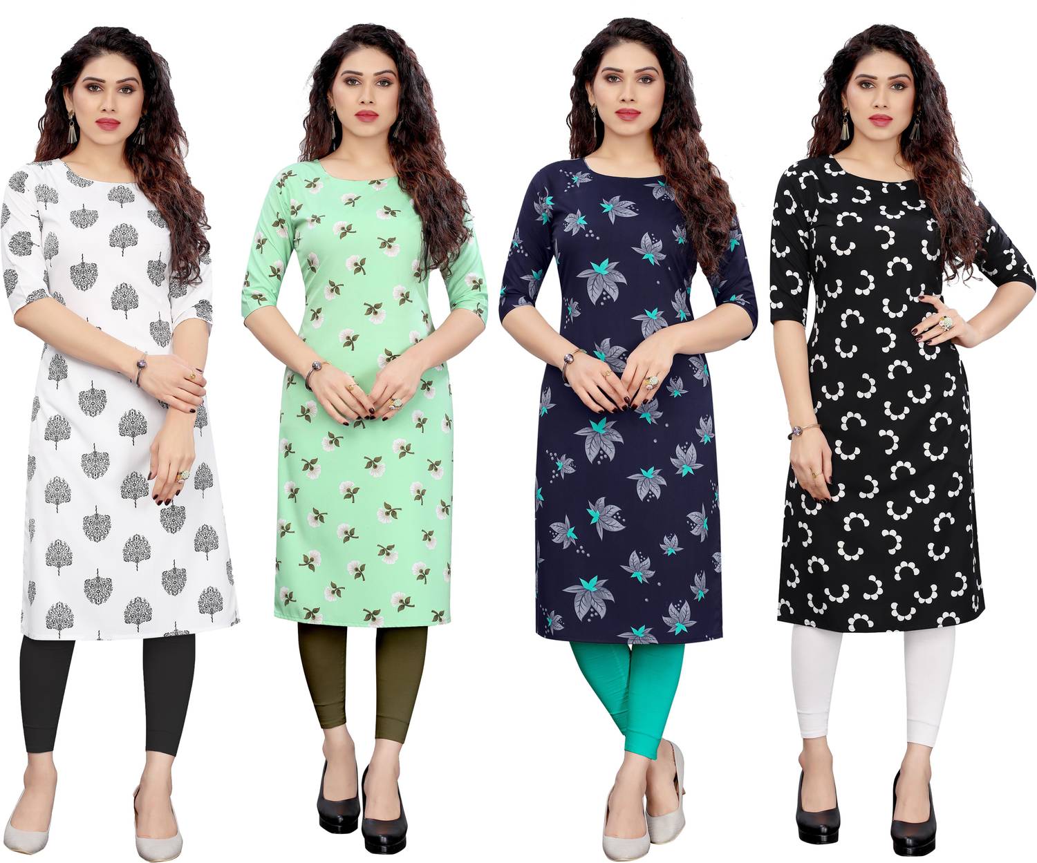 KETAKI FASHION Pack of 4 Women Printed Crepe Straight Kurta (Mult