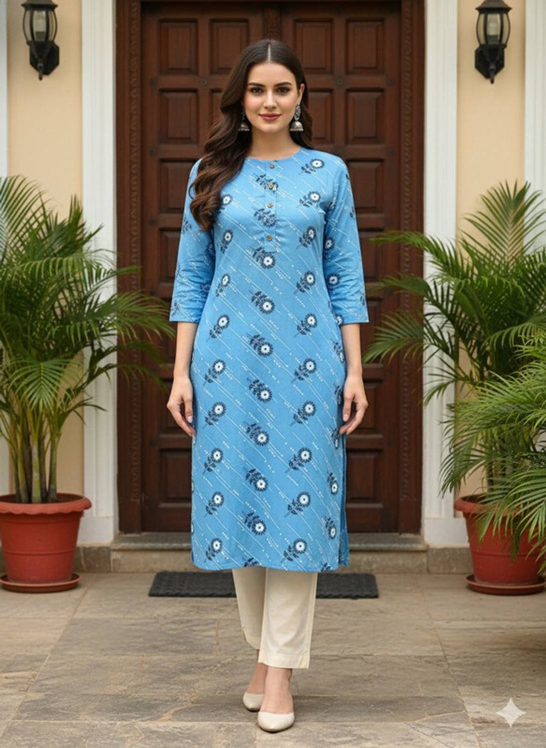 Saka Designs Women Printed Viscose Rayon Straight Kurta (Blue)