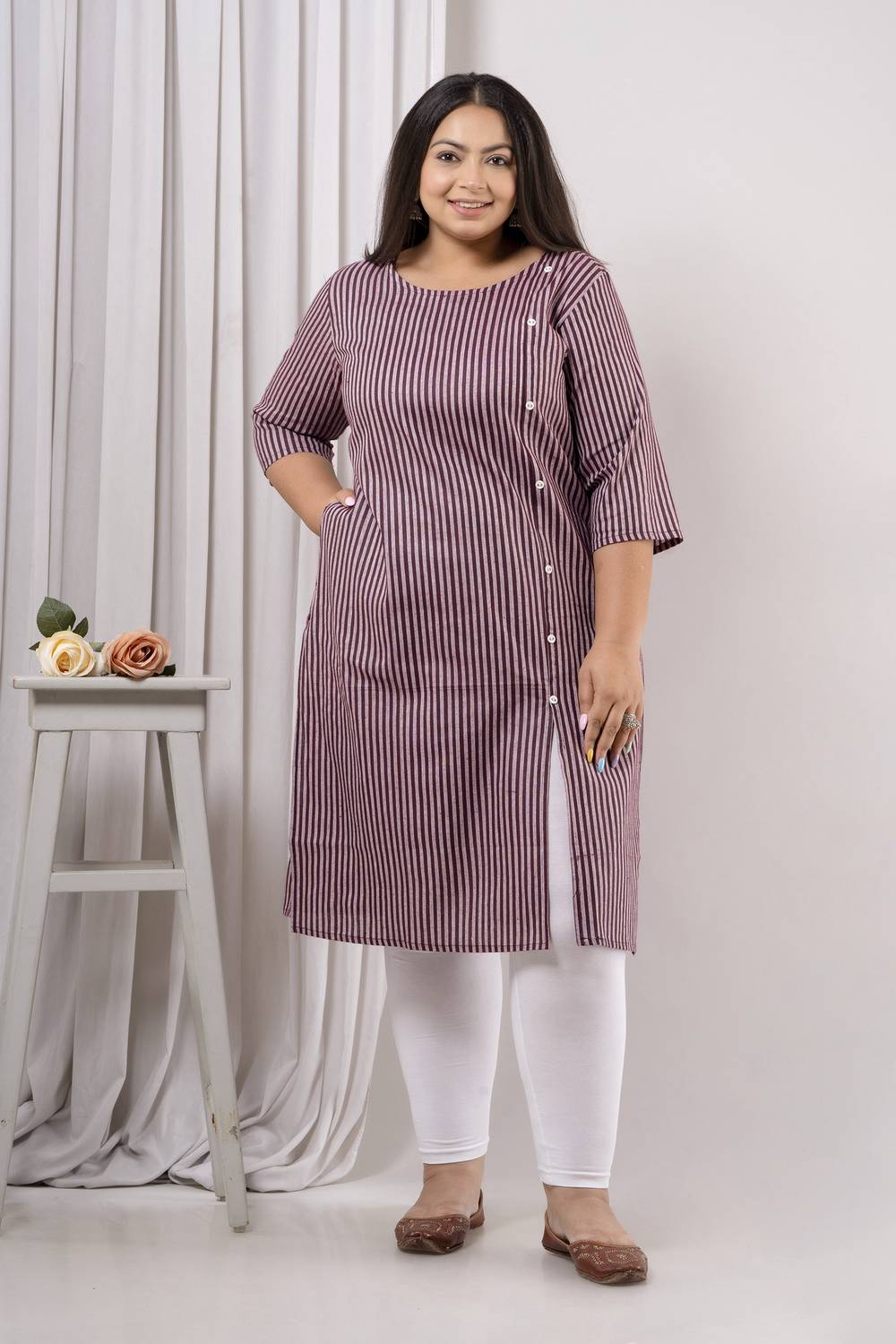 SHRITIKA Women Self Design Pure Cotton Straight Kurta (Purple)