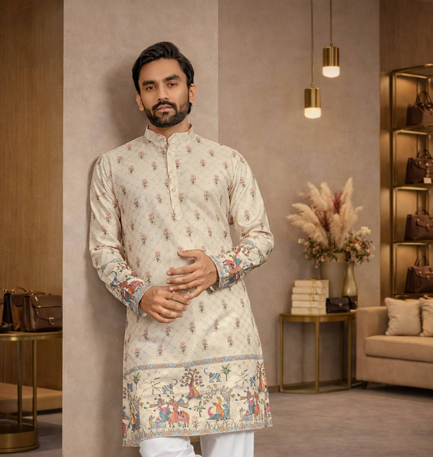 CELLUX Men Floral Print Straight Kurta - Image 1