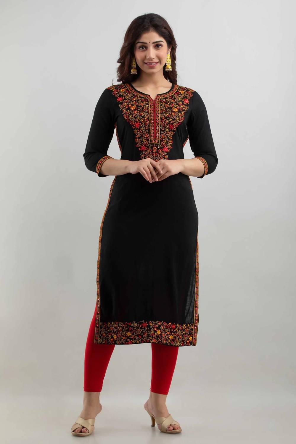 GOMOSWA INTERNATIONAL Women Embroidered Viscose Rayon A-line Kurt