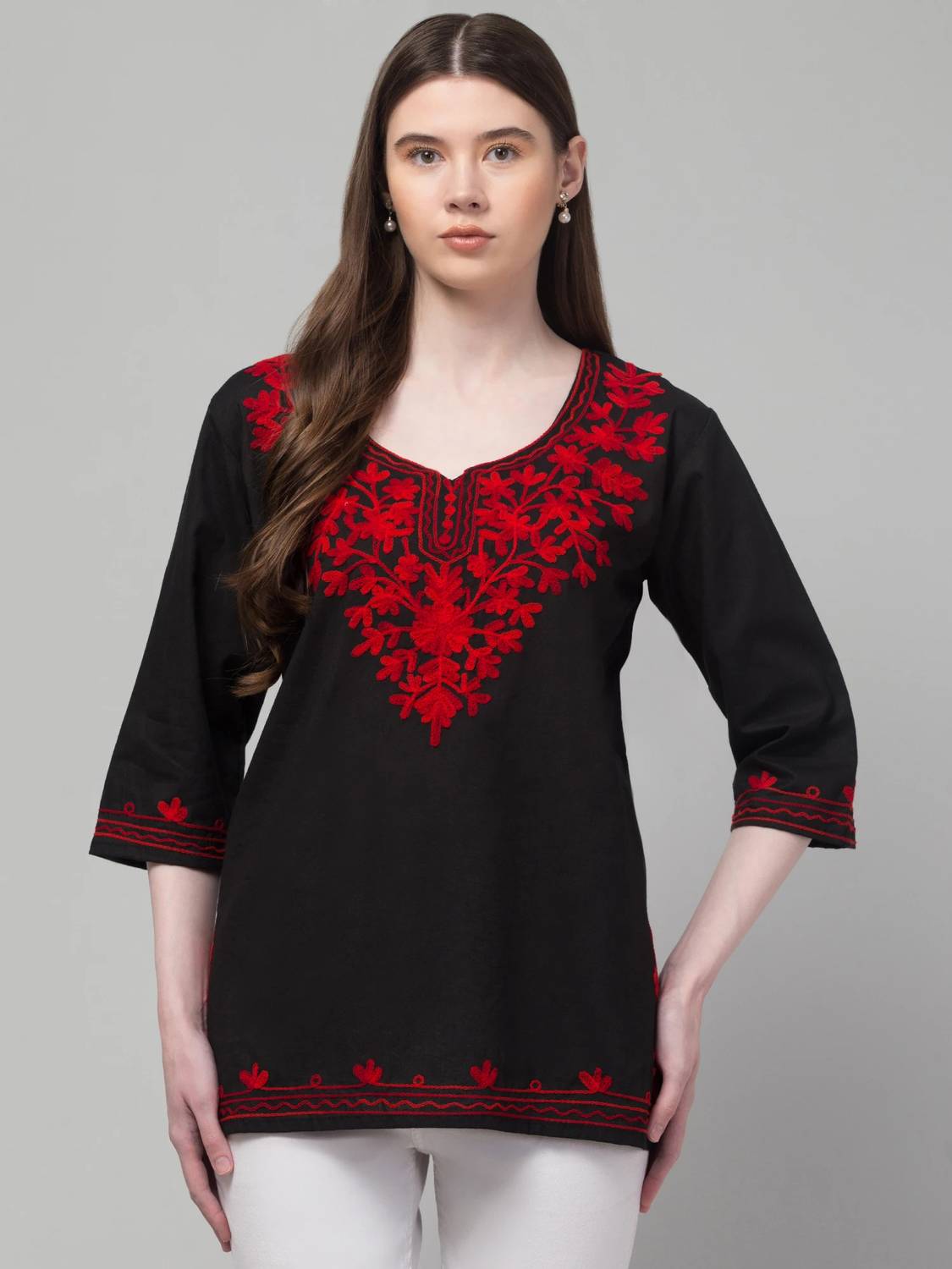 CROWN KING GARMENTS Women Embroidered Pure Cotton Straight Kurta