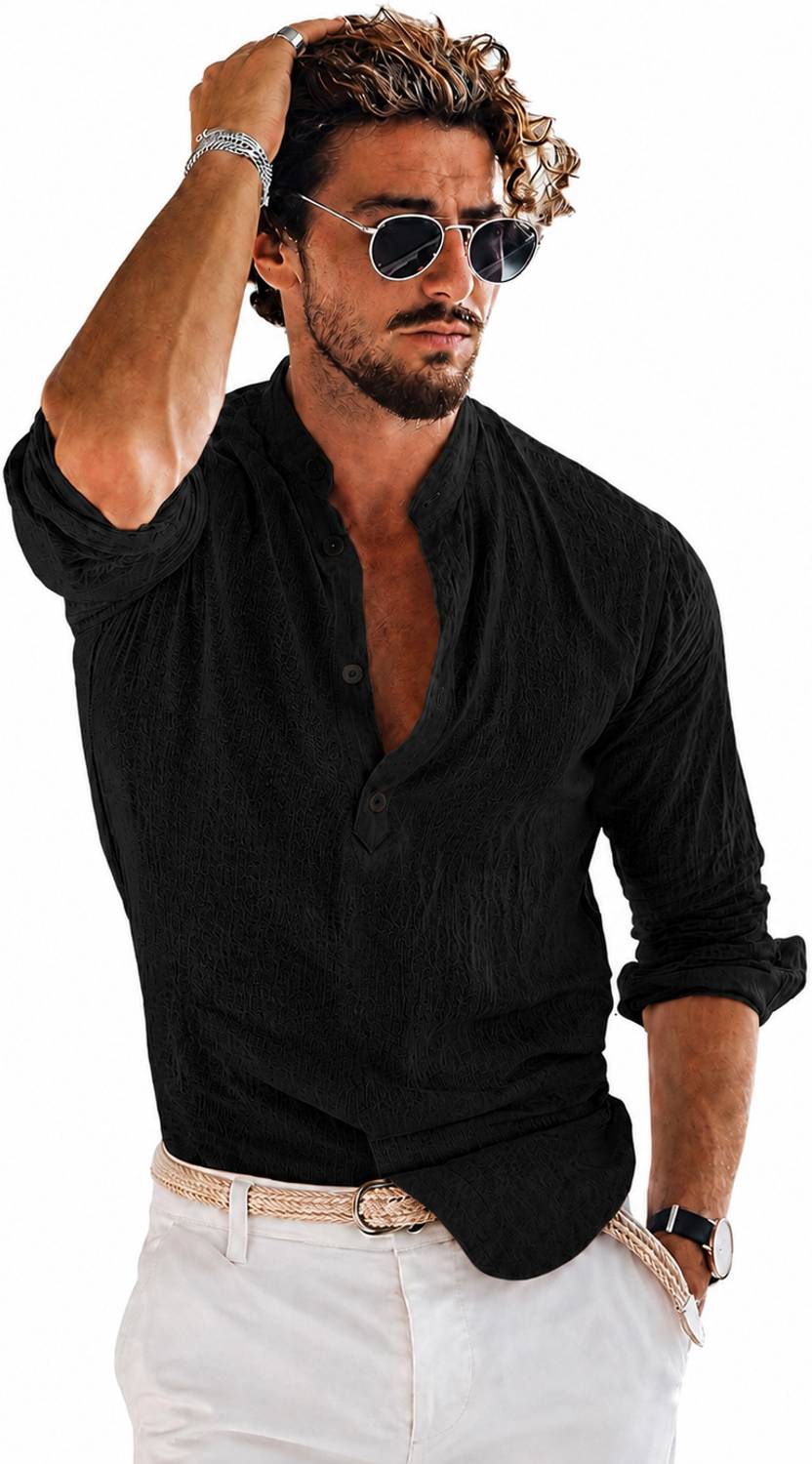 COMBRAIDED Men Self Design Straight Kurta