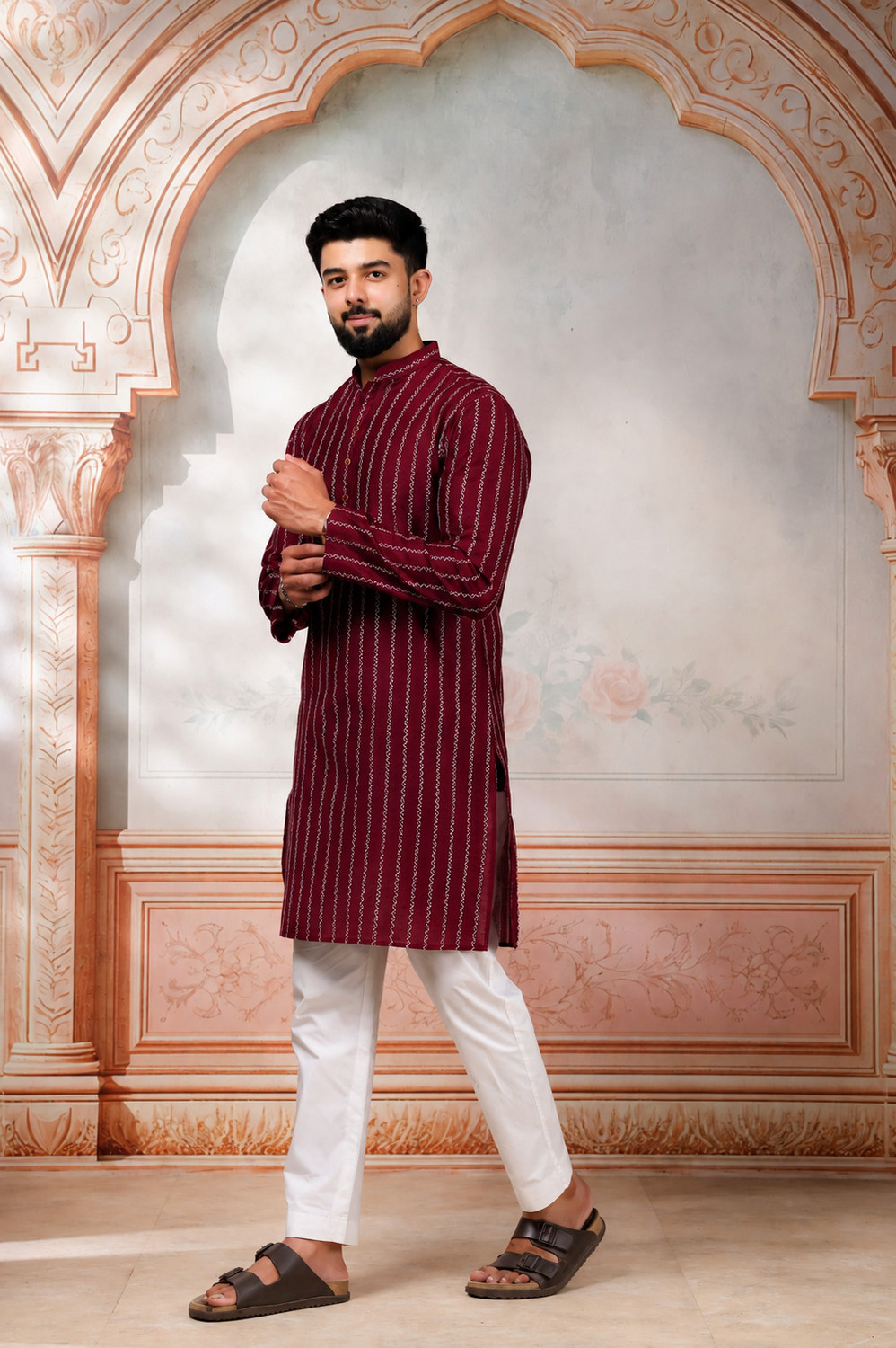 Image of Koshin Men Striped Straight Kurta