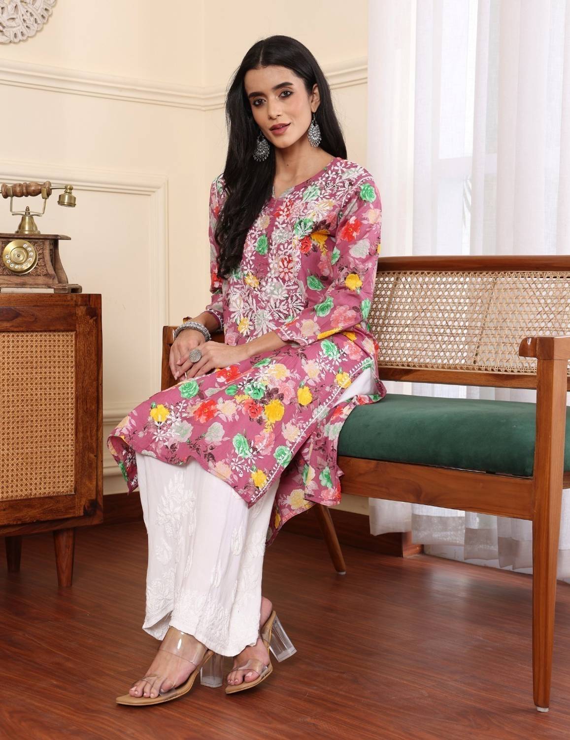 Mastanni Women Chikan Embroidery Cotton Blend A-line Kurta (Multi