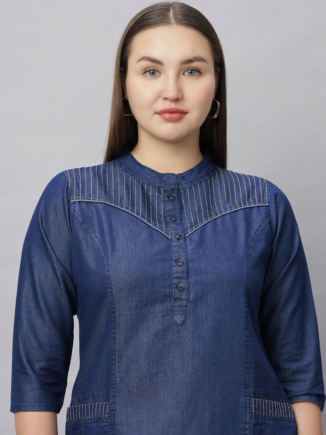 Image of SK Creation Self Design Cotton Blend Straight Kurta for Women (Blue)