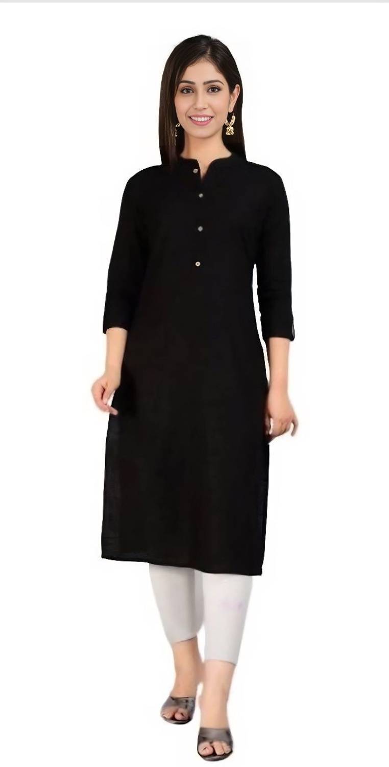 PRIYALIFASHION Women Solid Viscose Rayon Straight Kurta (Black)