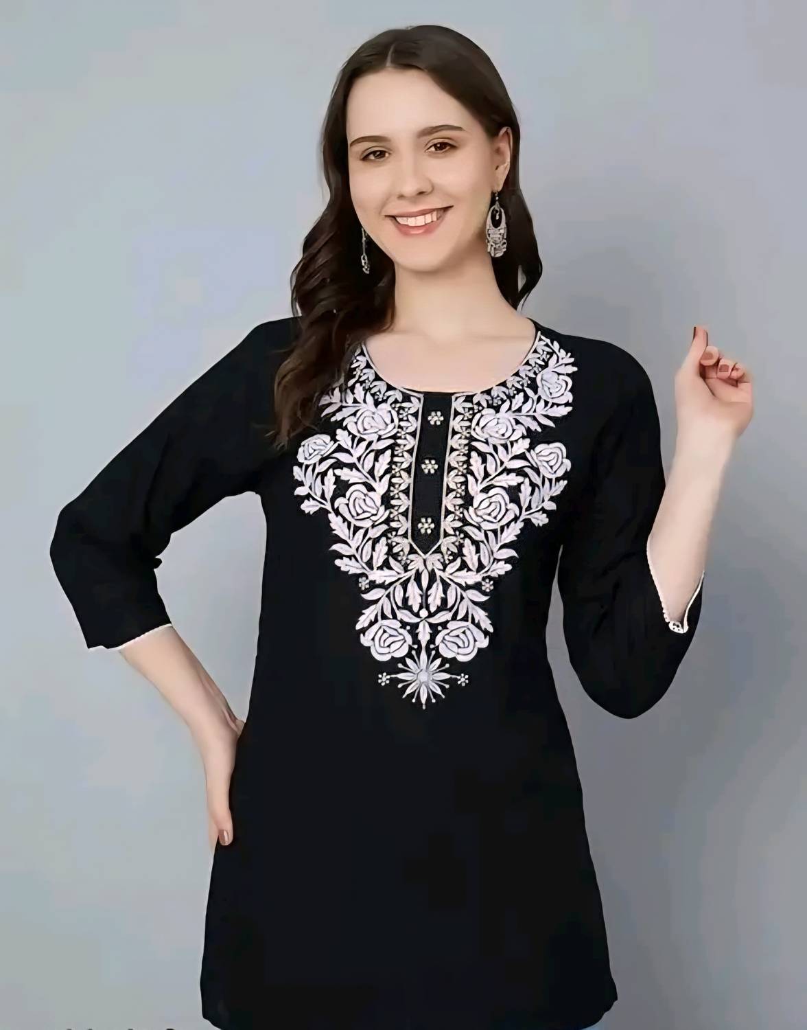CROWN KING GARMENTS Women Embroidered Viscose Rayon Straight Kurt