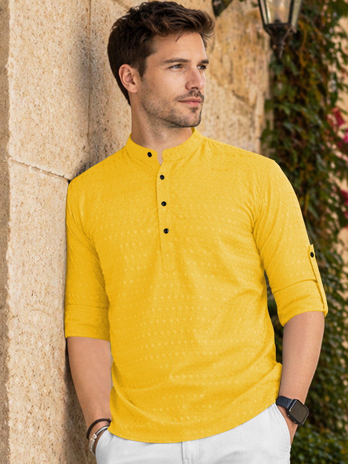 Image of VeBNoR Men Self Design Straight Kurta