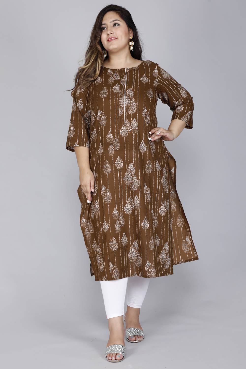 Gs Fashions Women Printed Pure Cotton Straight Kurta (Brown)