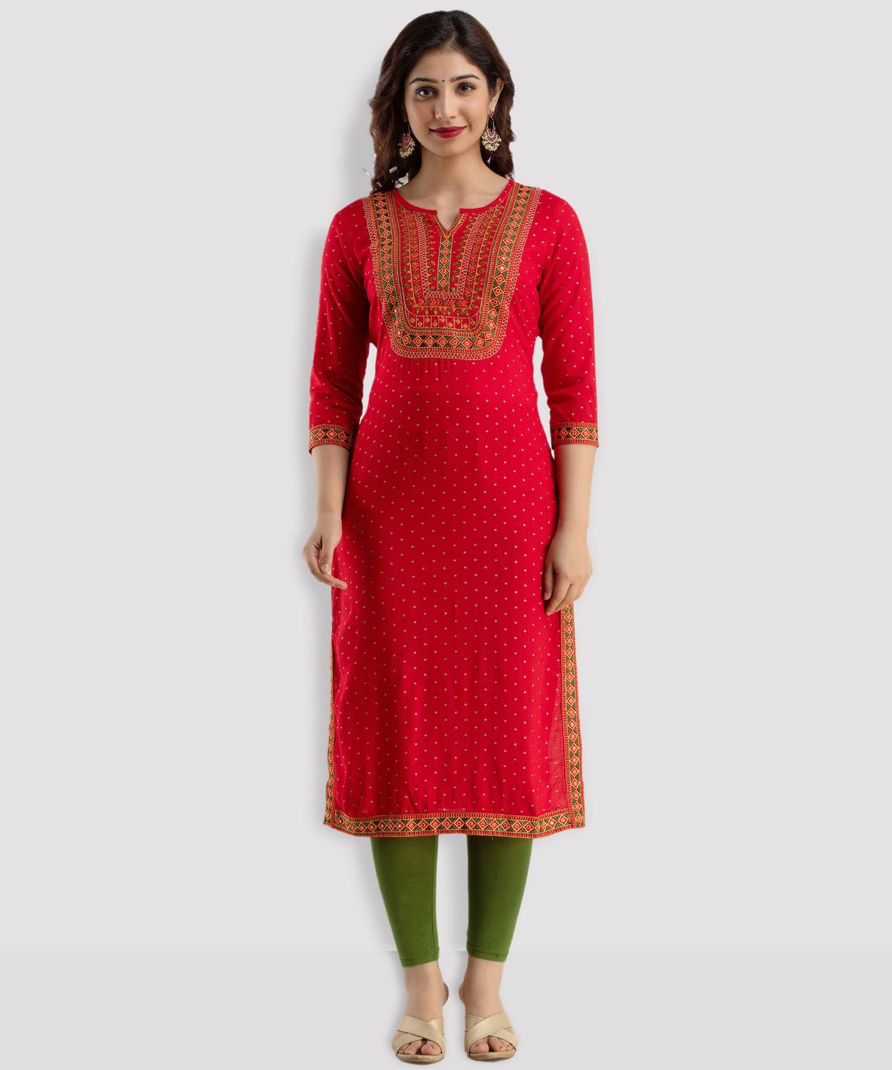 STYLE ANGEL Women Embroidered Viscose Rayon Straight Kurta (Red)