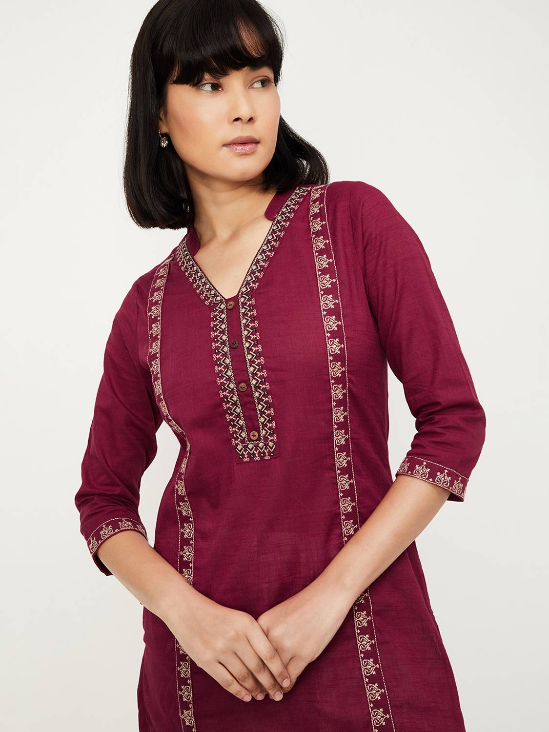 max Women Printed Cotton Blend Straight Kurta (Maroon)
