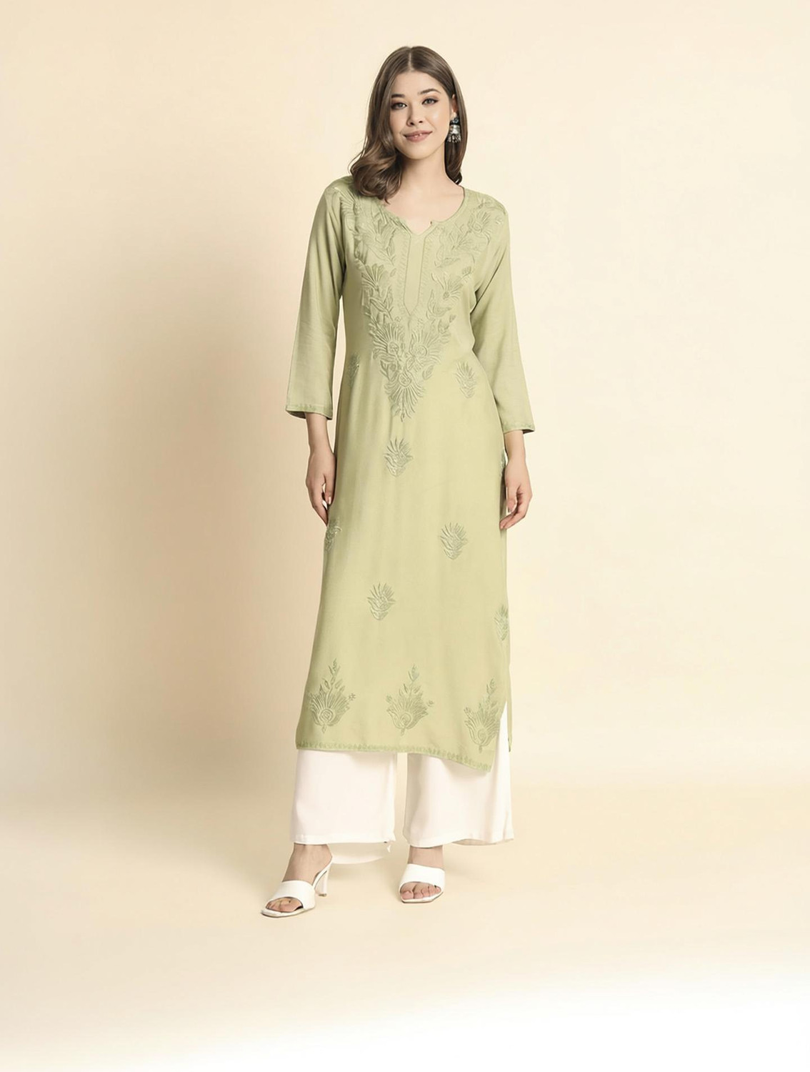 Image of Sofisty Women Chikan Embroidery Straight Kurta