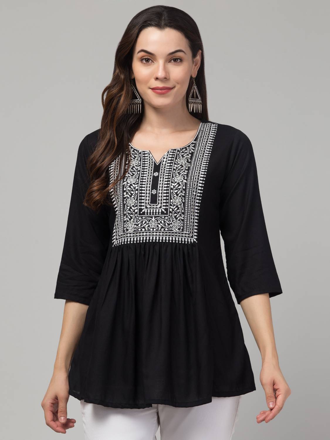 CROWN KING GARMENTS Women Embroidered Viscose Rayon Flared Kurta