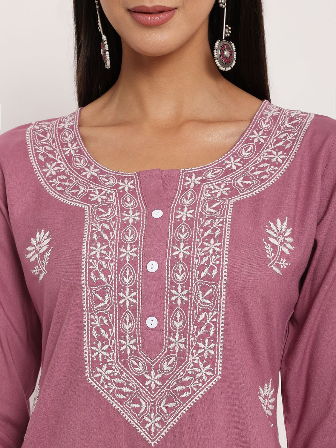 Image of ANGITA Women Chikan Embroidery A-line Kurta