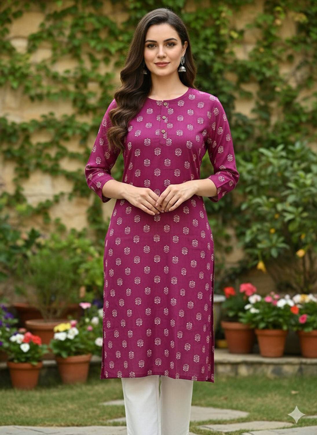 Saka Designs Women Printed Viscose Rayon Straight Kurta (Pink)