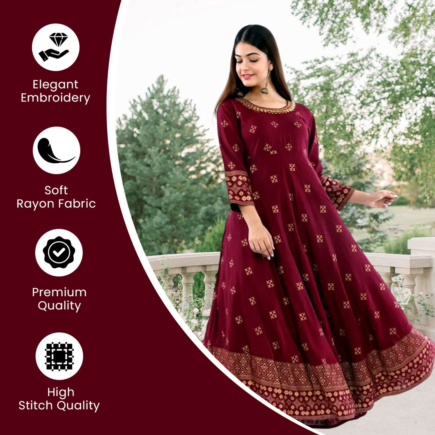 Image of DOM Women Printed Anarkali Kurta