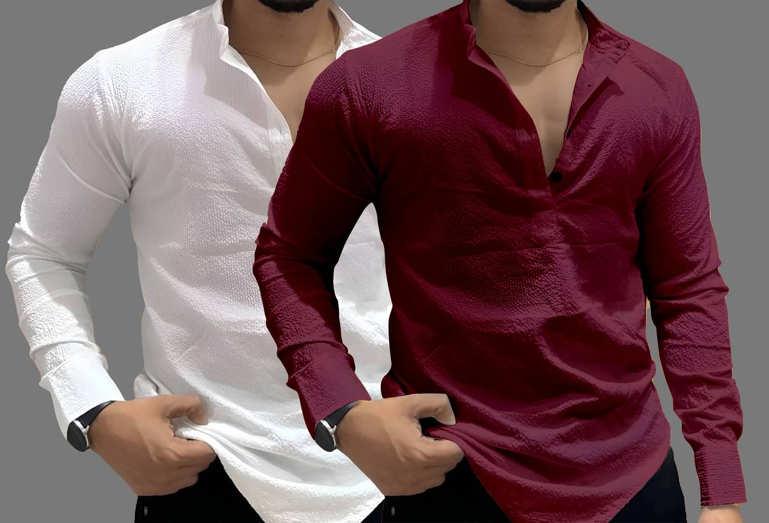 COMBRAIDED Men Solid Straight Kurta Pack of 2 - Image 3