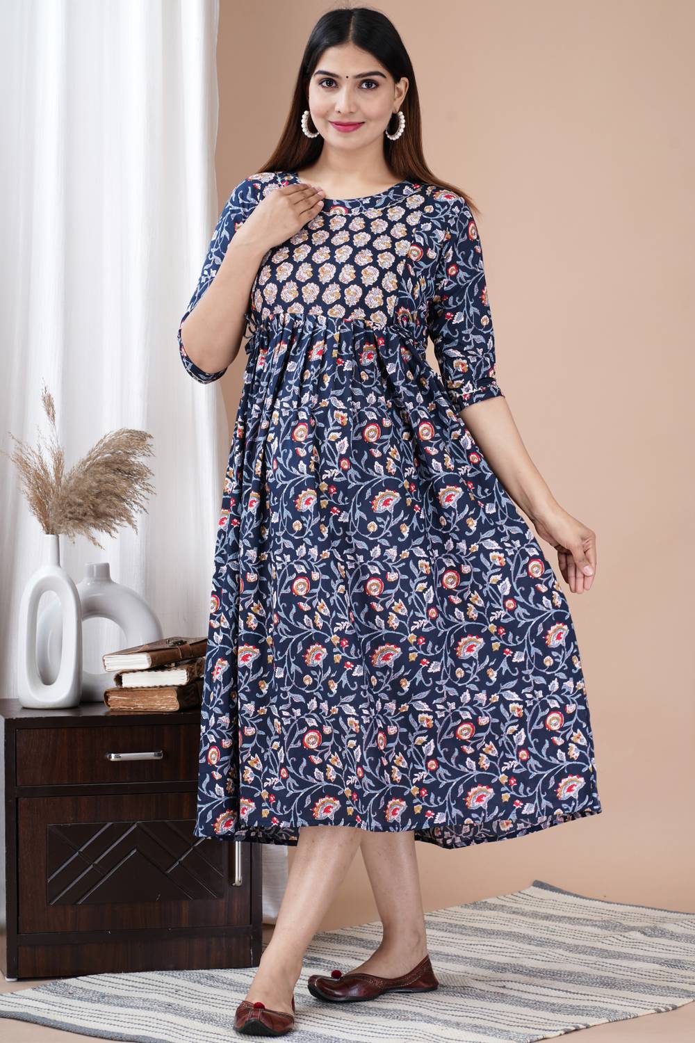 BHATRAS Women Printed Viscose Rayon Anarkali Kurta (Blue)