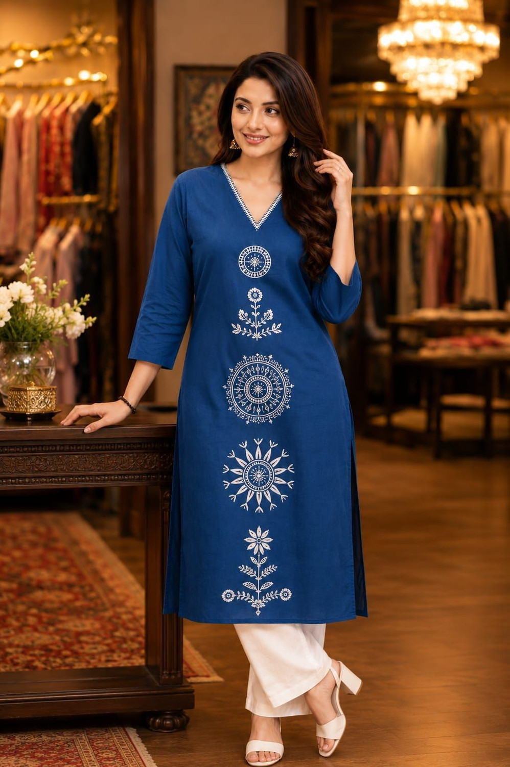 Image of KULTURECREATION Women Embroidered Straight Kurta