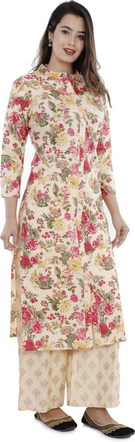 Rani Prints Jaipur Women Floral Print Pure Cotton Frontslit Kurta