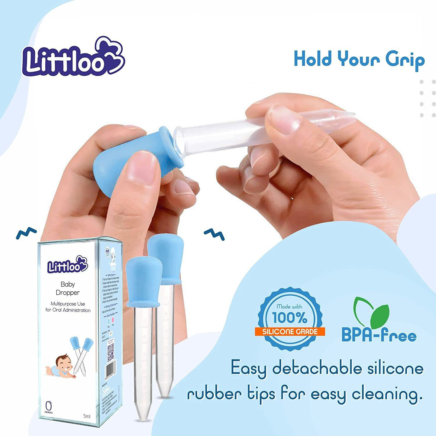Image of Littloo Baby Dropper High-Quality Silicone Graduated Plastic Pipette for Feeding Liquids Laboratory Dropper Bottle (Fiber 5 ml Pack of2)