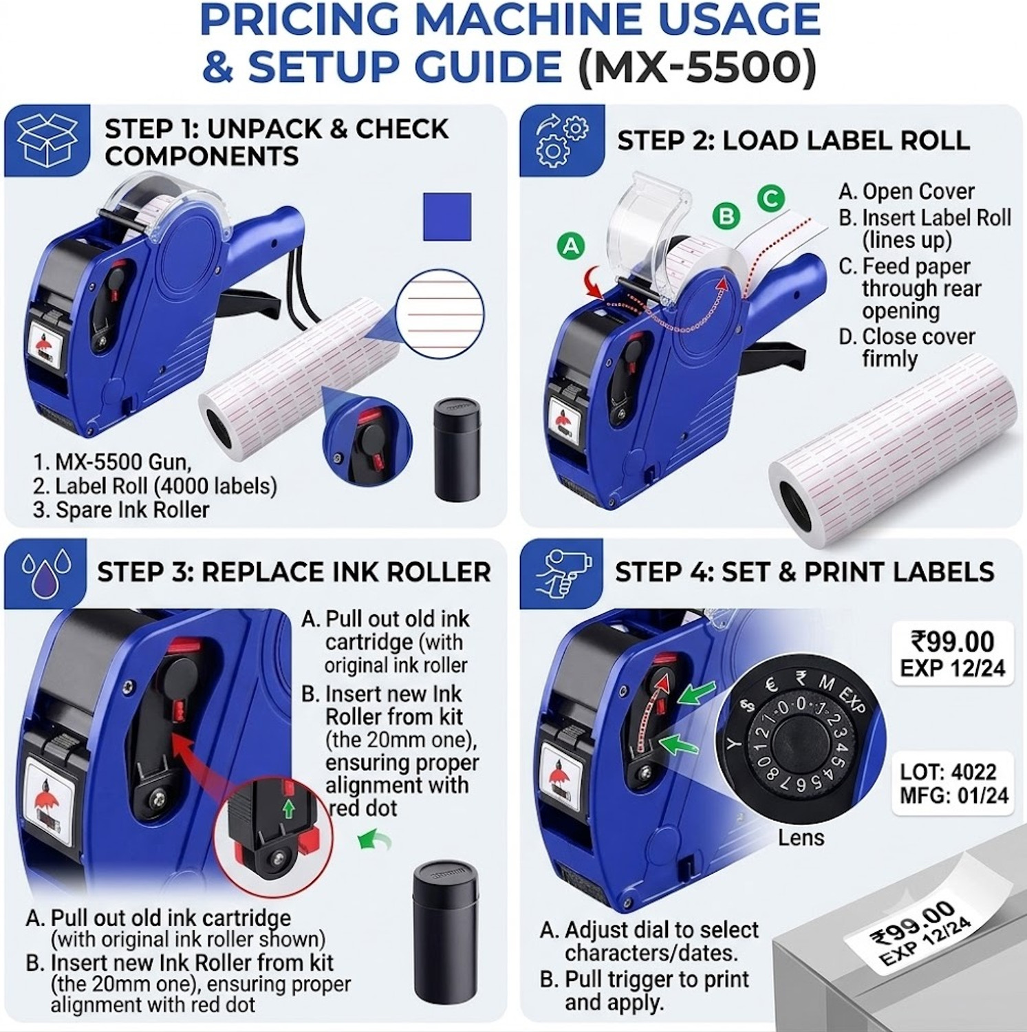 Image of dinojames Price Labeller Printing Rate Printer with 4000pc stickers(10pc roll) Label Stamping Machine