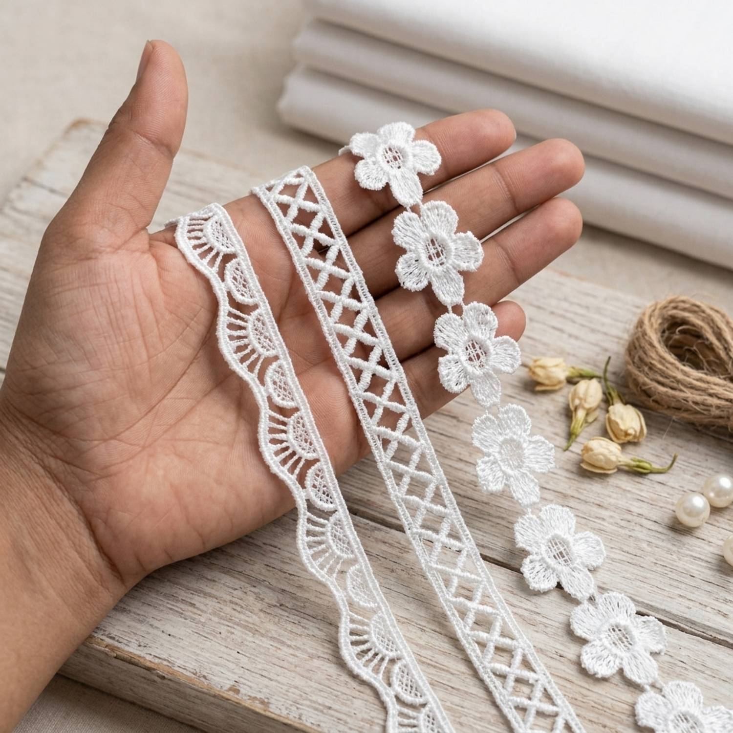Febroidery WHITE colour combo 3 cotton lace 9+9+9=27 miters Lace Reel