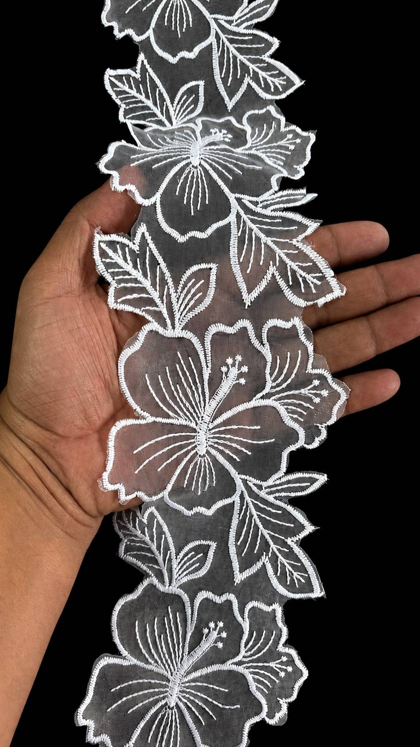 AKSHALI O2 White White Premium Sequence Embroidery Organza Lace Border (3 Mtr) Lace Reel
