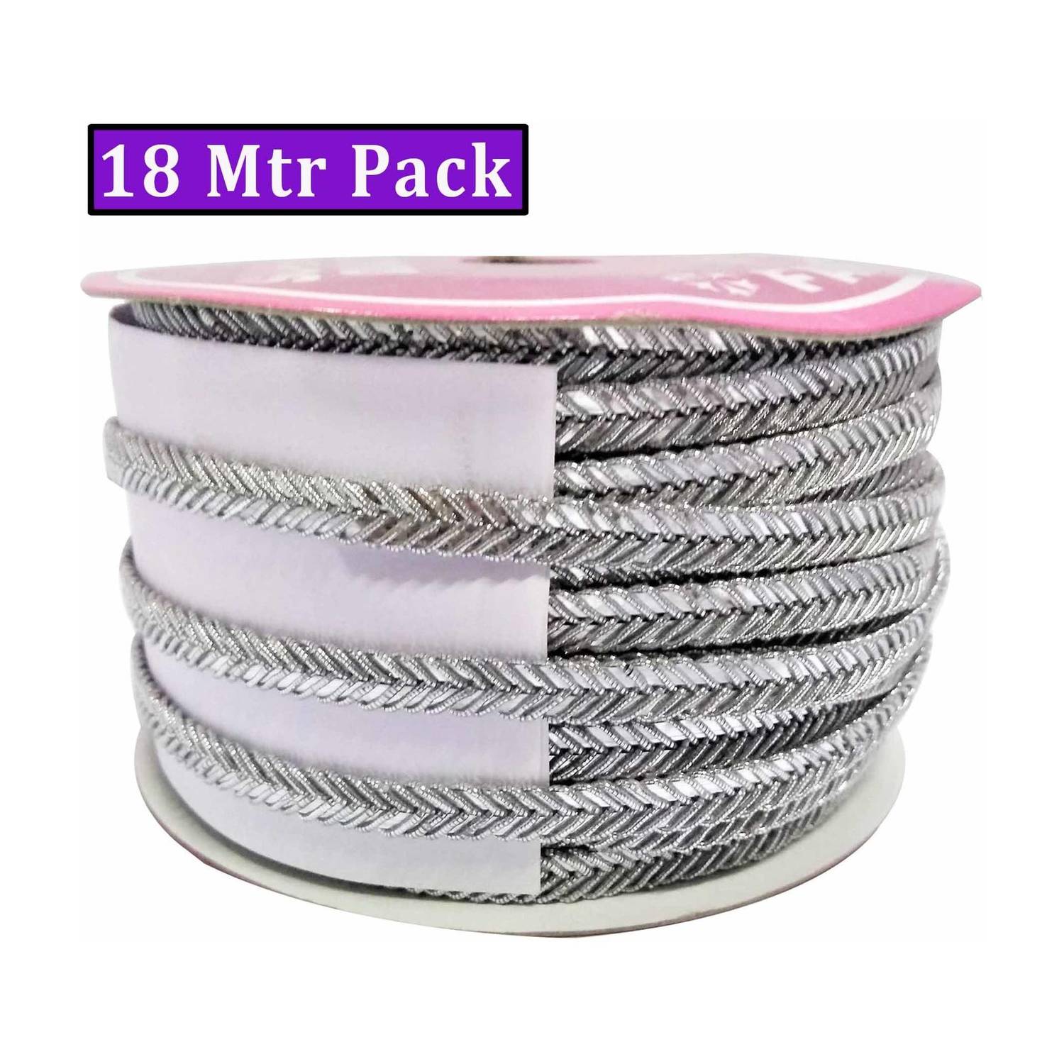 Mezin Mart Flat Dori Lace For Saree, Blouse, Dress, embellishment, Outlining, craftworks (Silver-17 Mtr) Lace Reel