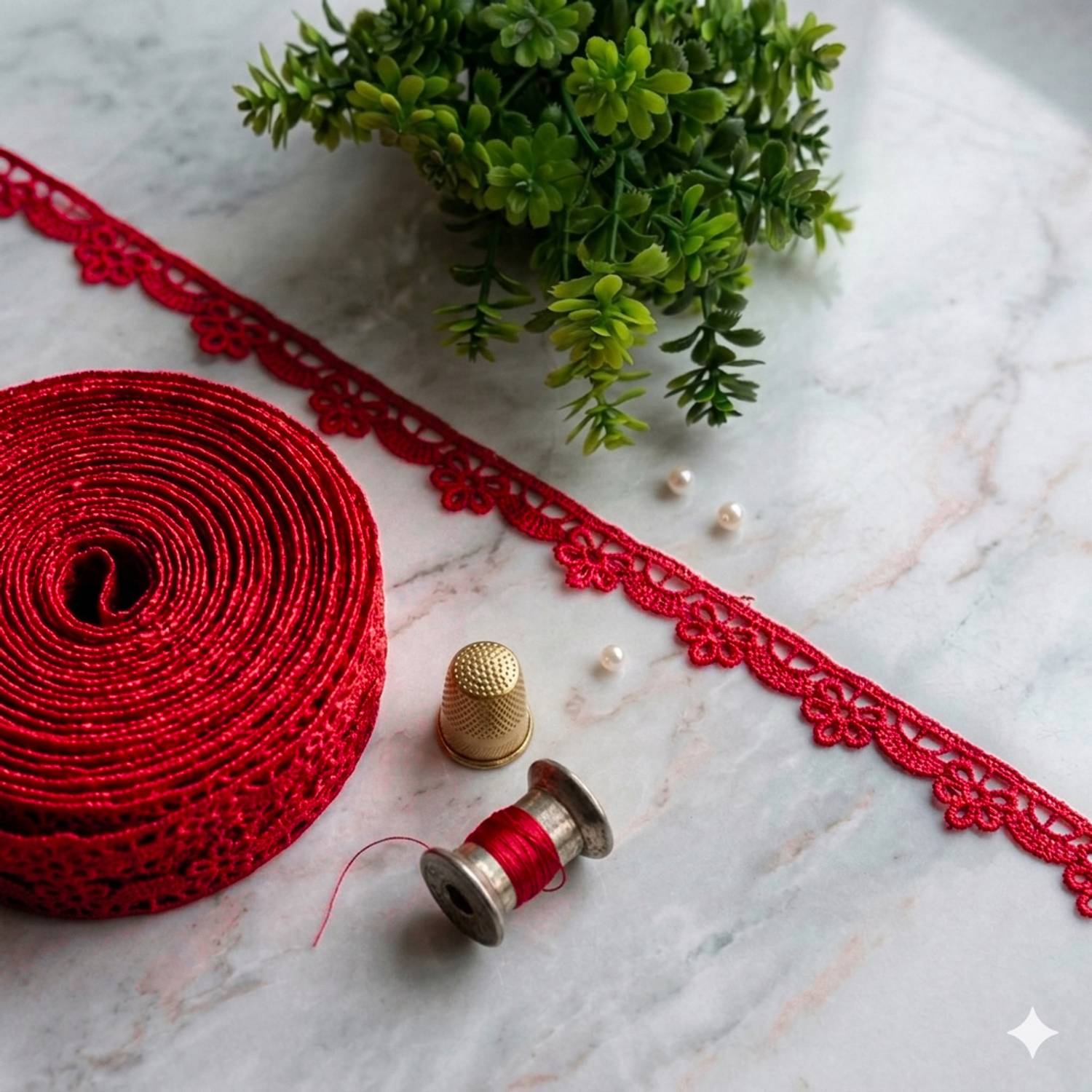 Febroidery Red Floral Cotton Lace 20M - Image 1