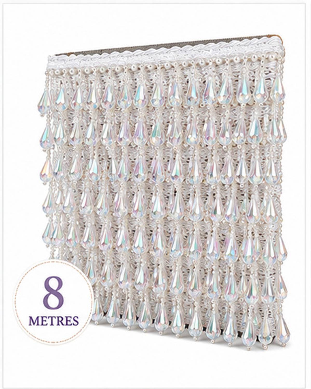 KALKA TRADERS Pearl Latkan Hanging Bead Lace Border, Decorative Crystal Drops, 8 Metres Pearl Latkan Hanging Bead Lace Border, Decorative Crystal Drops, 8 Metres Lace Reel